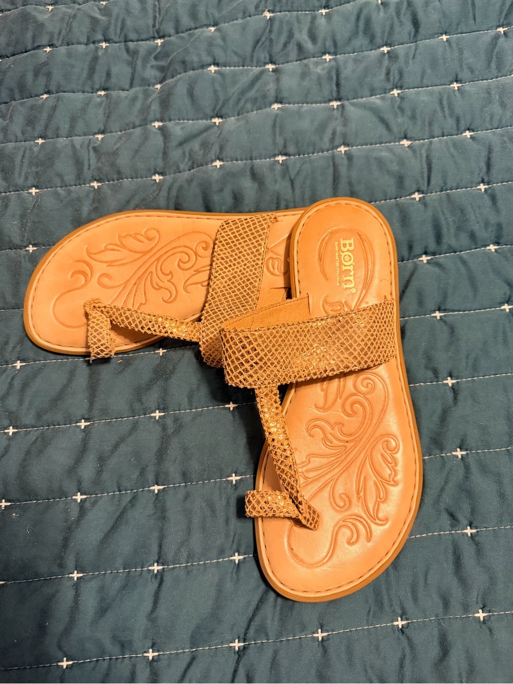 Born Women’s Brown Snakeskin Textured Strap Slide Sandals